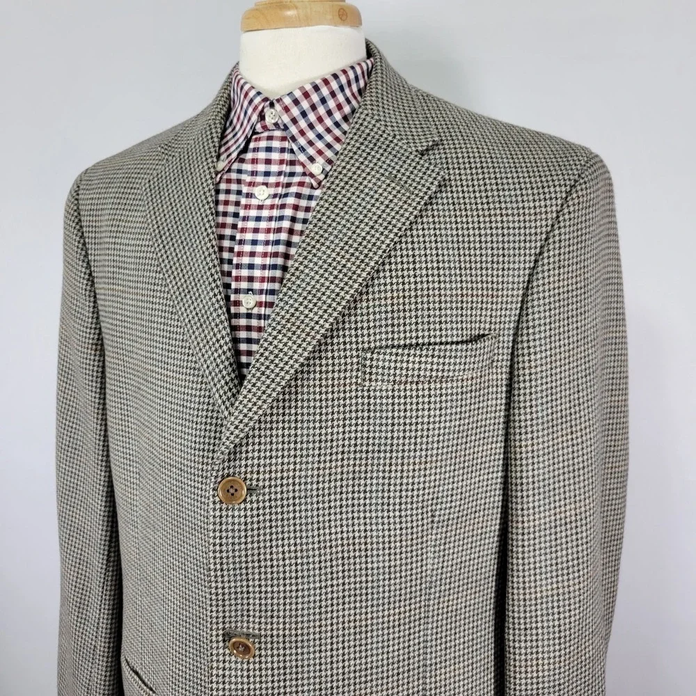 Tommy Hilfiger Men's Sport Coat Blazer Three Button Flannel Wool Houndstooth 46L